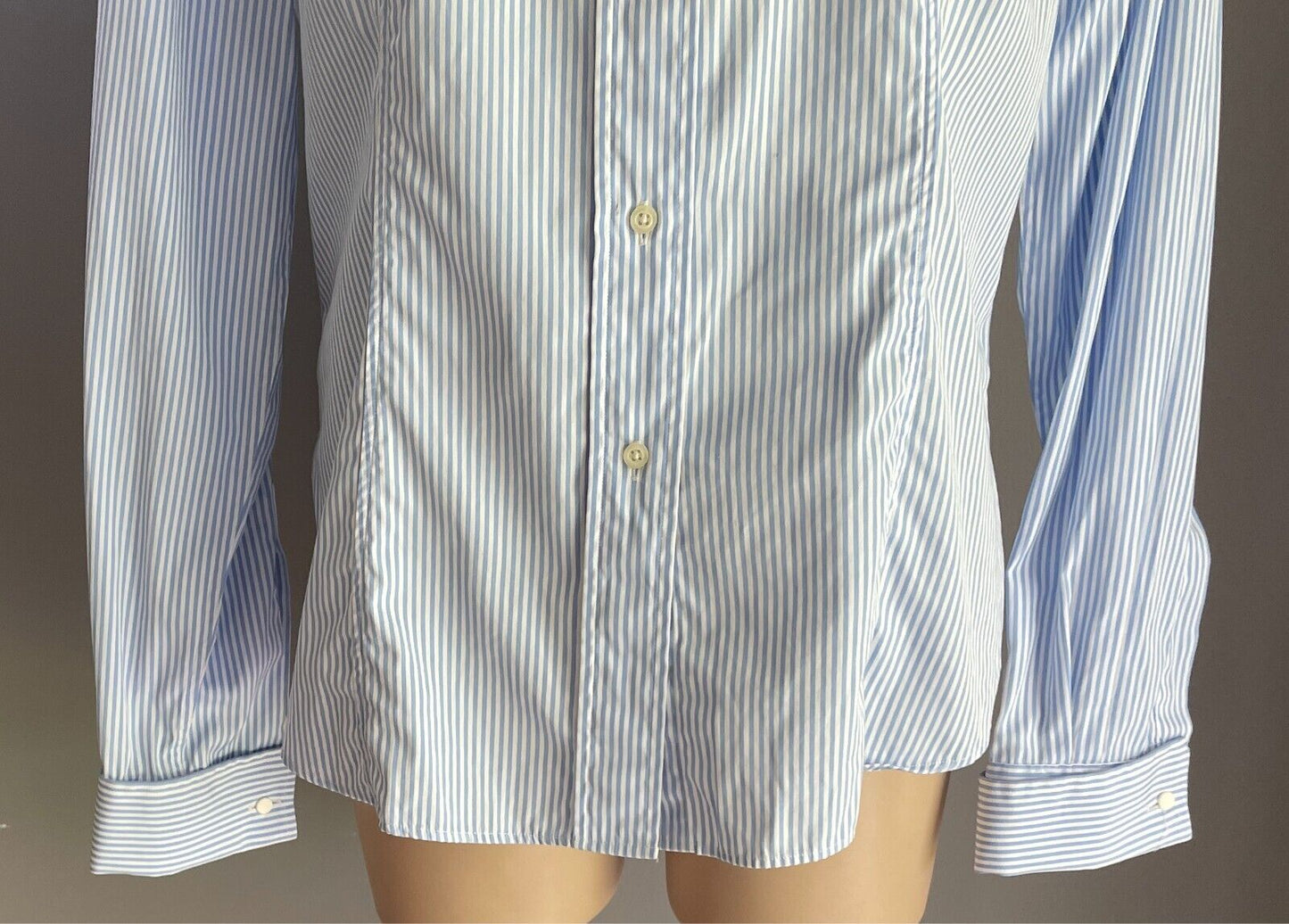 AUSTEN BROTHERS Shirt Blue & White Stripe Long Sleeve Size 14/16 Cotton Tailored