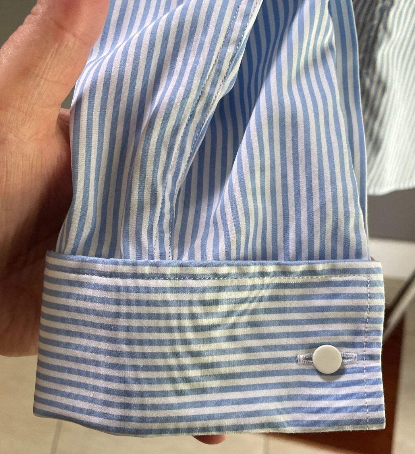 AUSTEN BROTHERS Shirt Blue & White Stripe Long Sleeve Size 14/16 Cotton Tailored