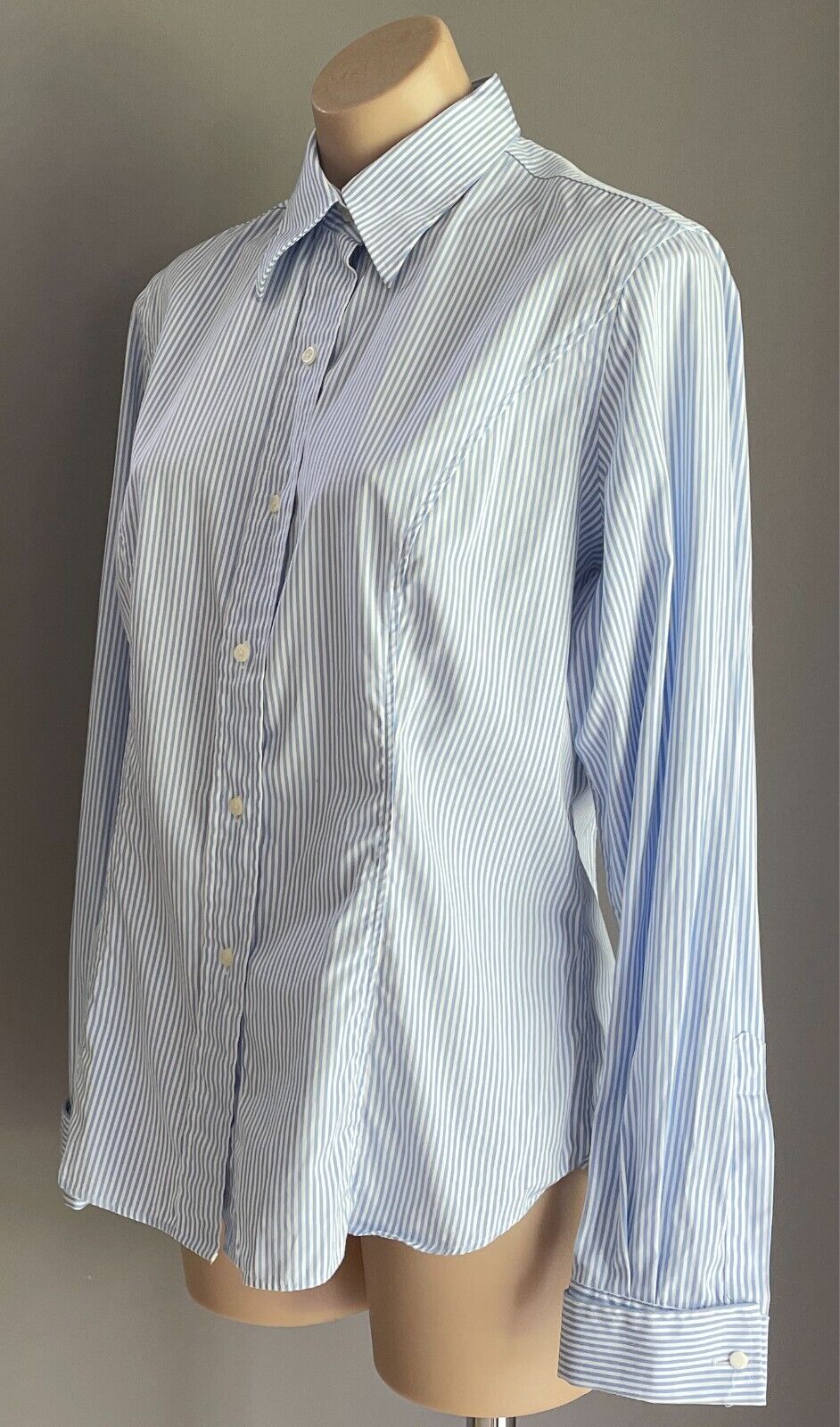AUSTEN BROTHERS Shirt Blue & White Stripe Long Sleeve Size 14/16 Cotton Tailored