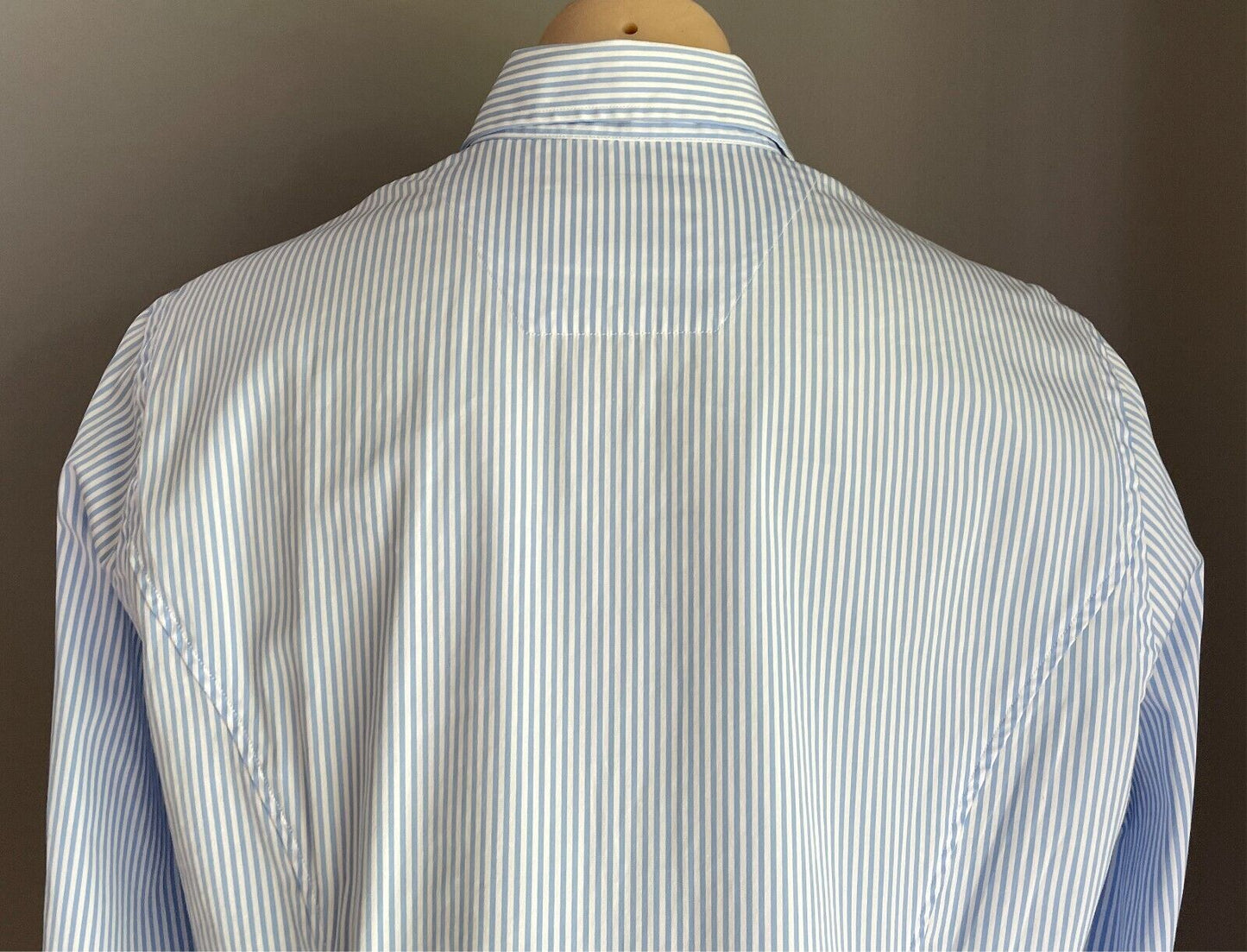 AUSTEN BROTHERS Shirt Blue & White Stripe Long Sleeve Size 14/16 Cotton Tailored