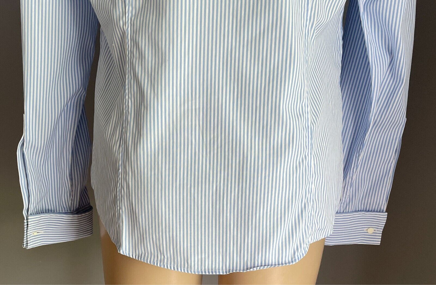 AUSTEN BROTHERS Shirt Blue & White Stripe Long Sleeve Size 14/16 Cotton Tailored