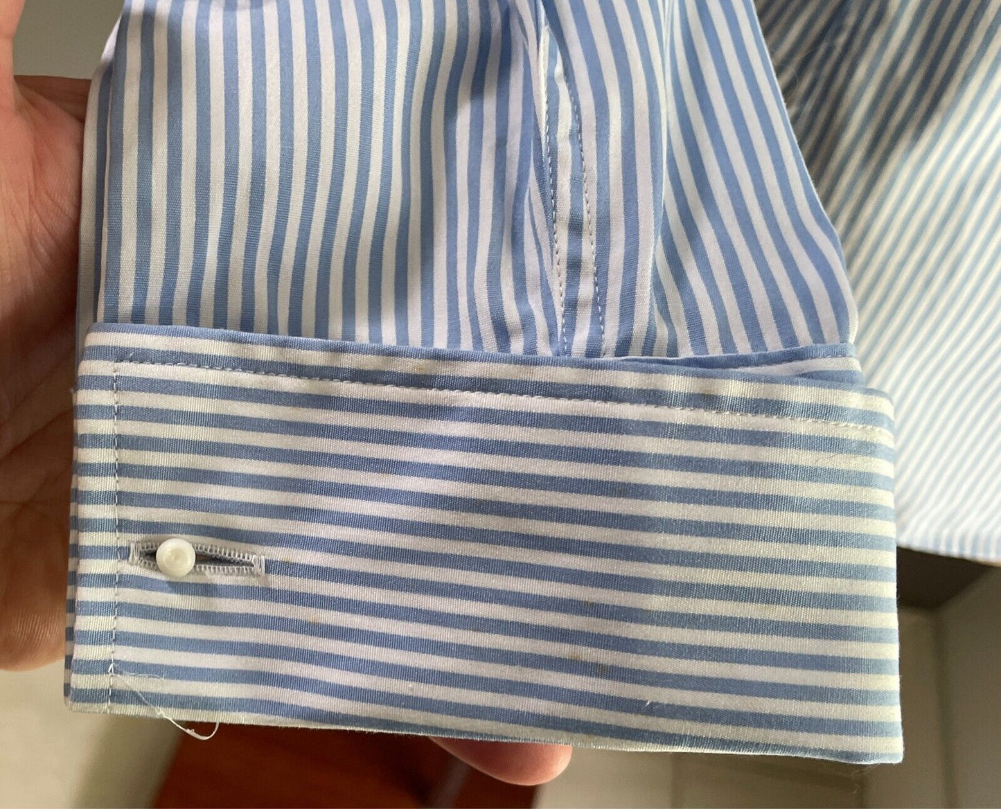 AUSTEN BROTHERS Shirt Blue & White Stripe Long Sleeve Size 14/16 Cotton Tailored