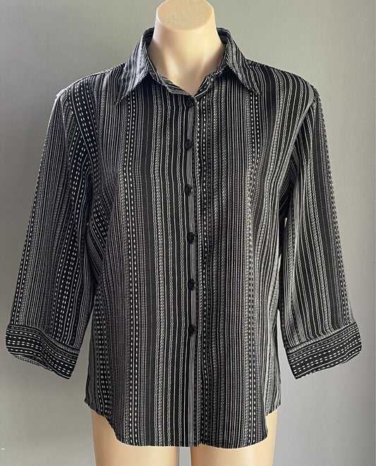 CORSICAN Shirt Black & White Print 3/4 Sleeve Size 12 Button Front Australia