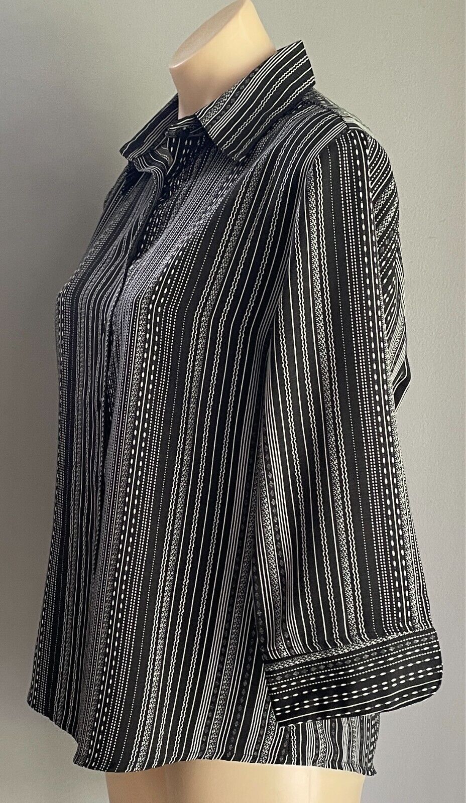 CORSICAN Shirt Black & White Print 3/4 Sleeve Size 12 Button Front Australia