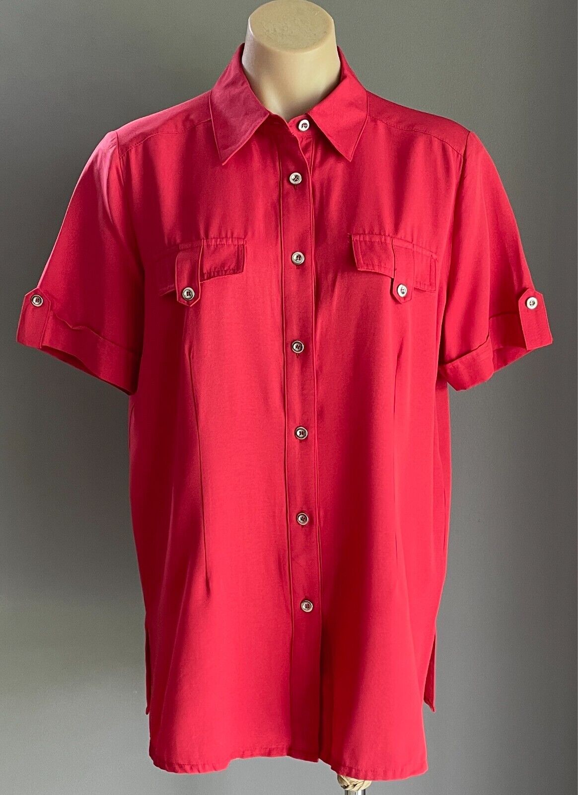 CAPTURE EUROPEAN Shirt Blouse Red Button Front Short Sleeve Size EUR 40 AU12