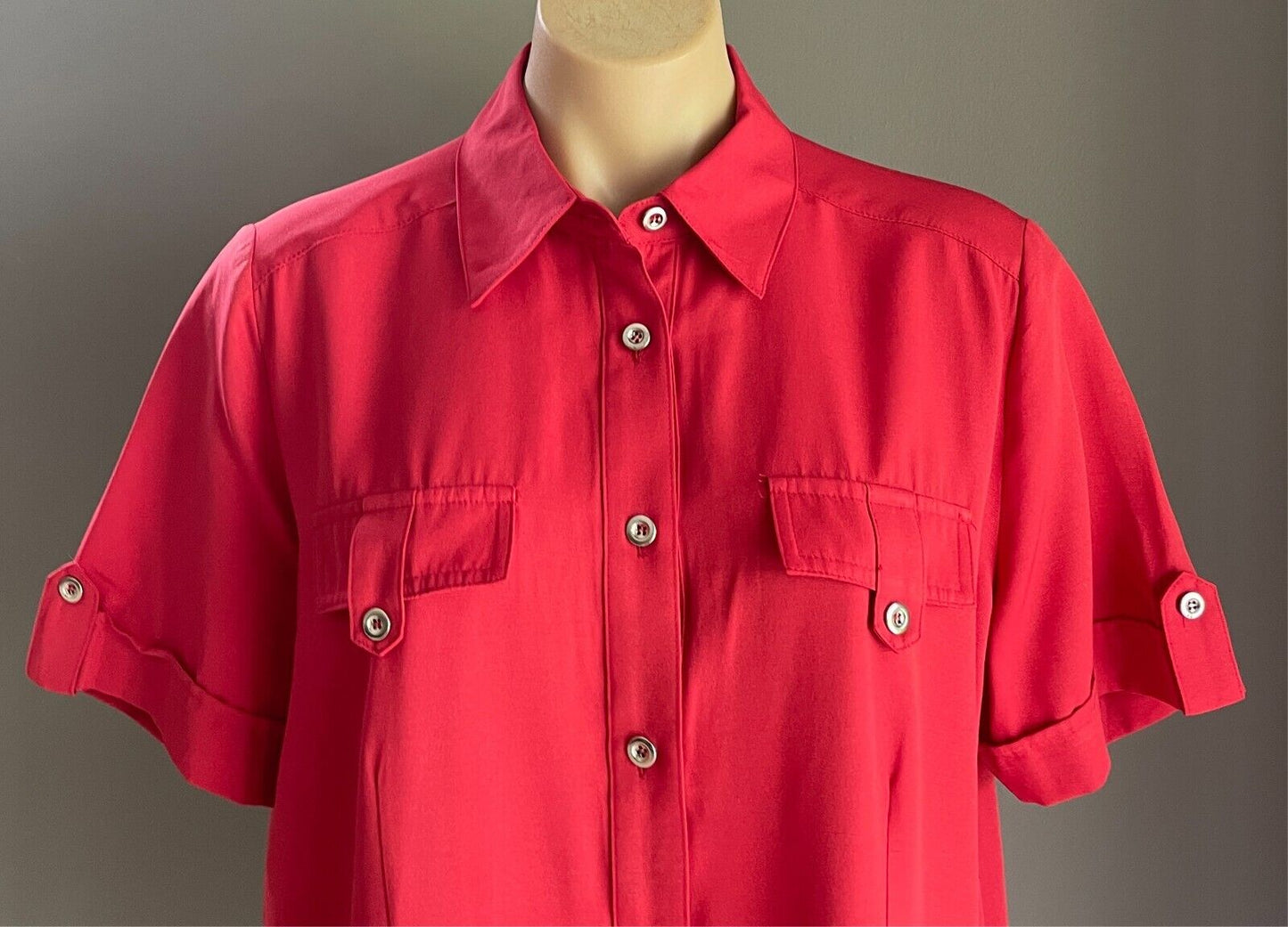CAPTURE EUROPEAN Shirt Blouse Red Button Front Short Sleeve Size EUR 40 AU12