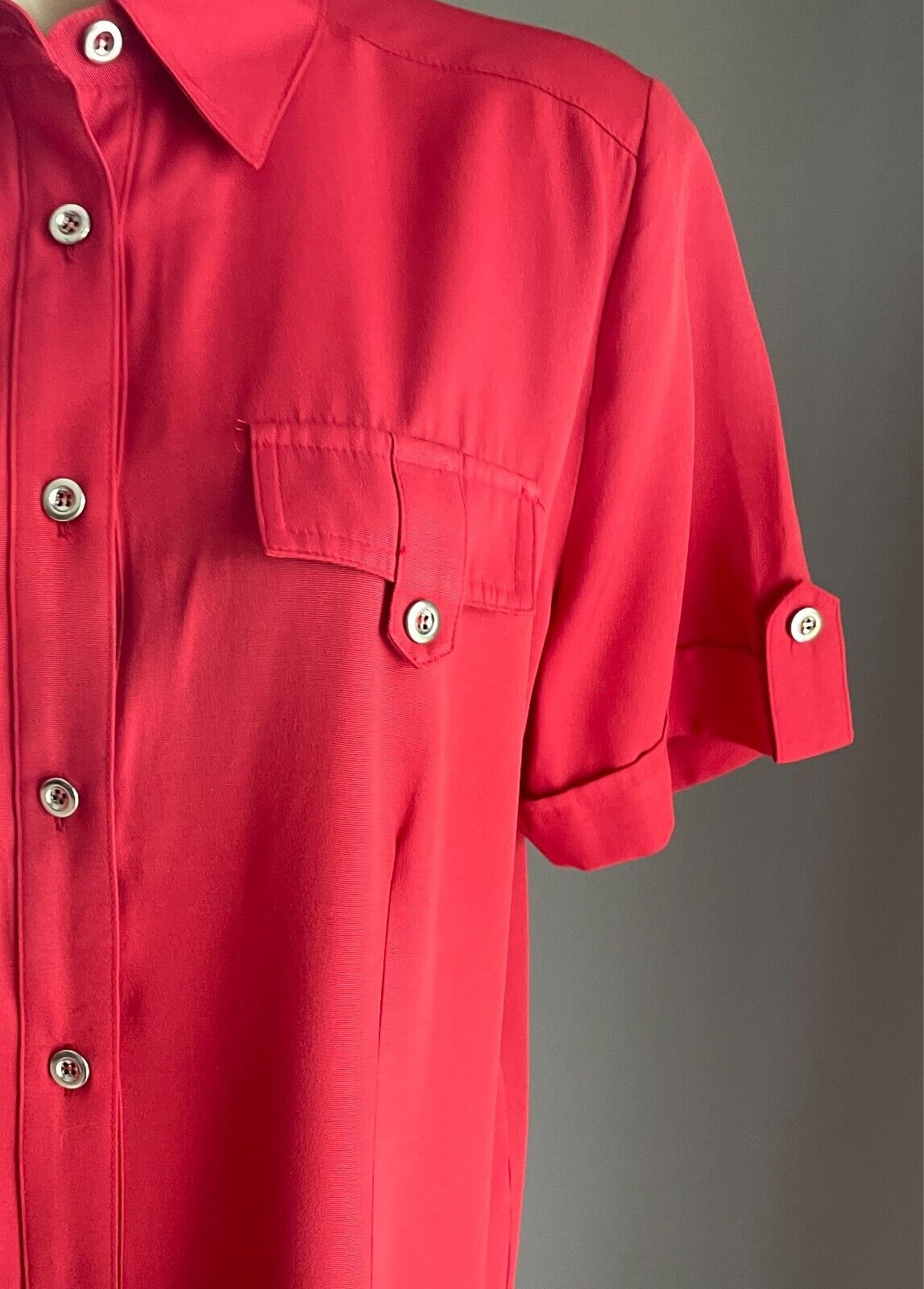 CAPTURE EUROPEAN Shirt Blouse Red Button Front Short Sleeve Size EUR 40 AU12