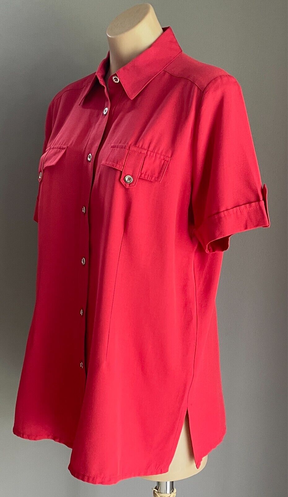 CAPTURE EUROPEAN Shirt Blouse Red Button Front Short Sleeve Size EUR 40 AU12