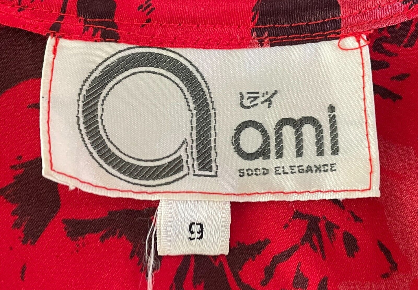 AMI Top Black Red Grey Roses Size 10 14 Sleeveless Tie Front Blousey Vintage