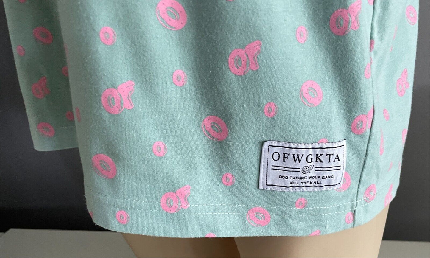 ODD FUTURE OF W GKTA T-Shirt All Over Donut Logo Print Mint & Pink Mens Size L