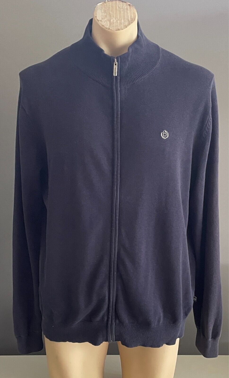 BUGATTI Top Long Sleeve Navy Zip Front Contrasting Rib Collar Mens Size L