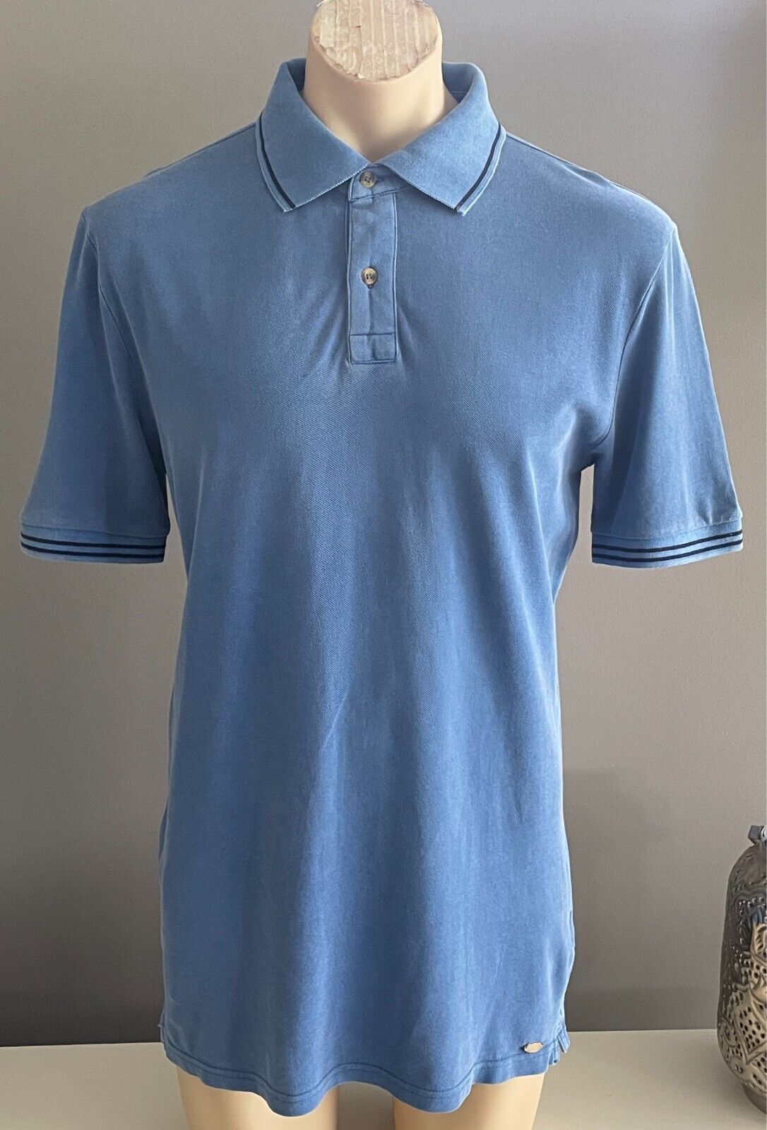 LEE COOPER Blue Polo Shirt Cotton Short Sleeves Mens Size L