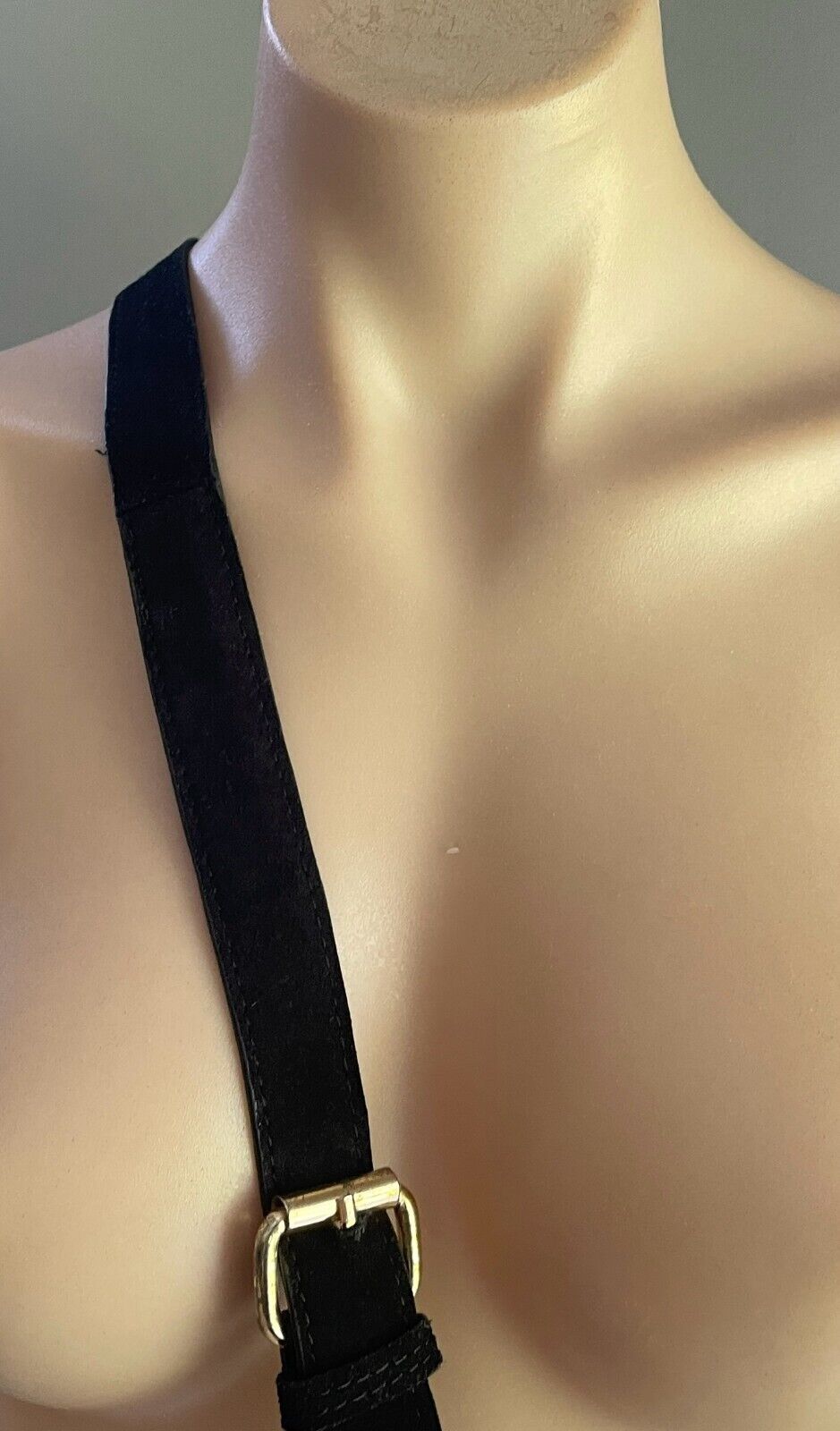 SPORTSGIRL Saddle Bag Black Suede Leather Shoulder Bag Gold Stud Trim