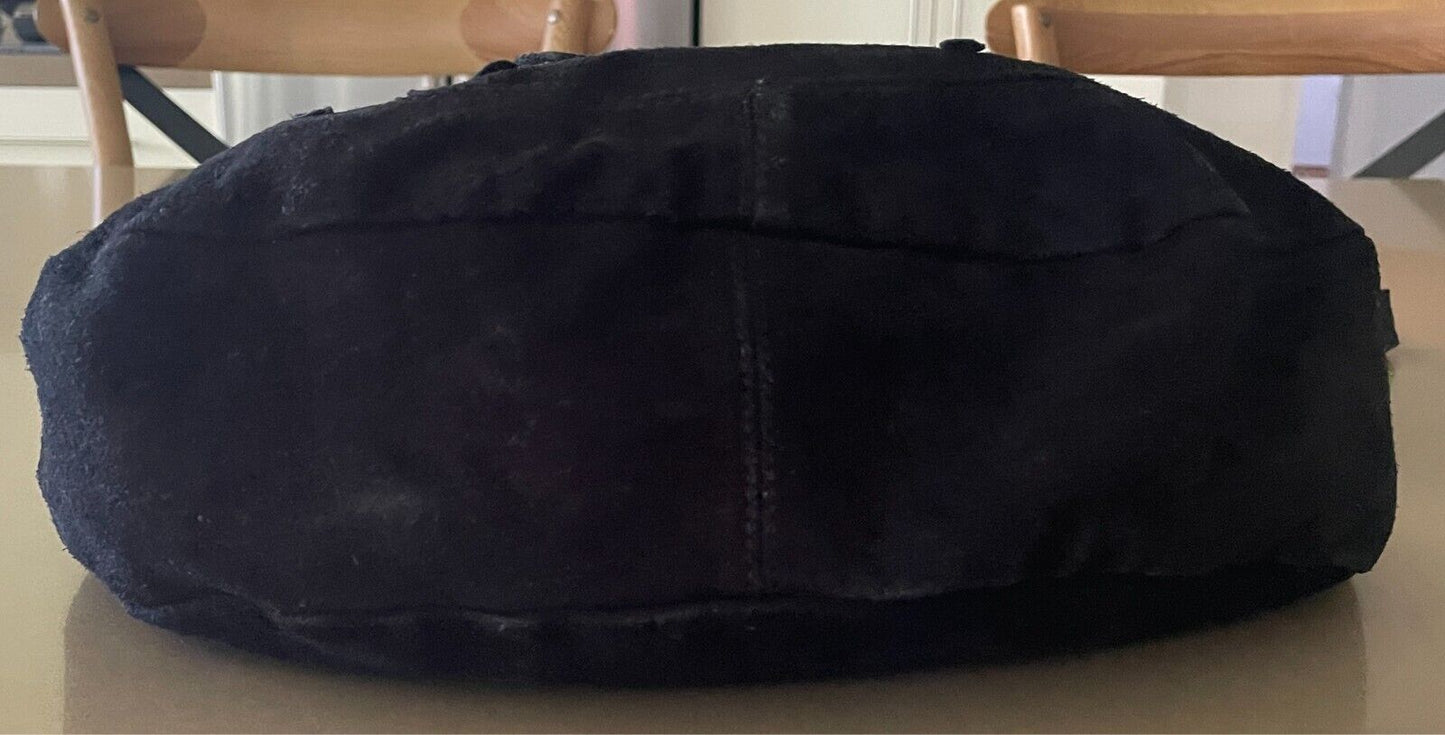 SPORTSGIRL Saddle Bag Black Suede Leather Shoulder Bag Gold Stud Trim
