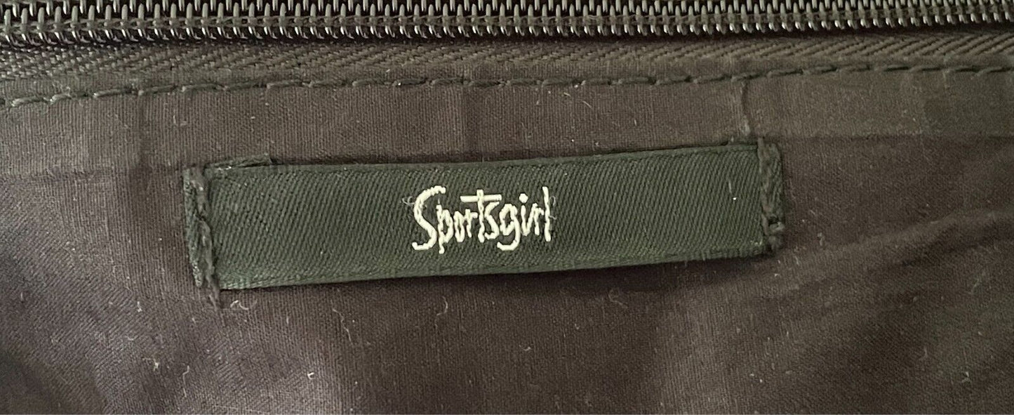 SPORTSGIRL Saddle Bag Black Suede Leather Shoulder Bag Gold Stud Trim