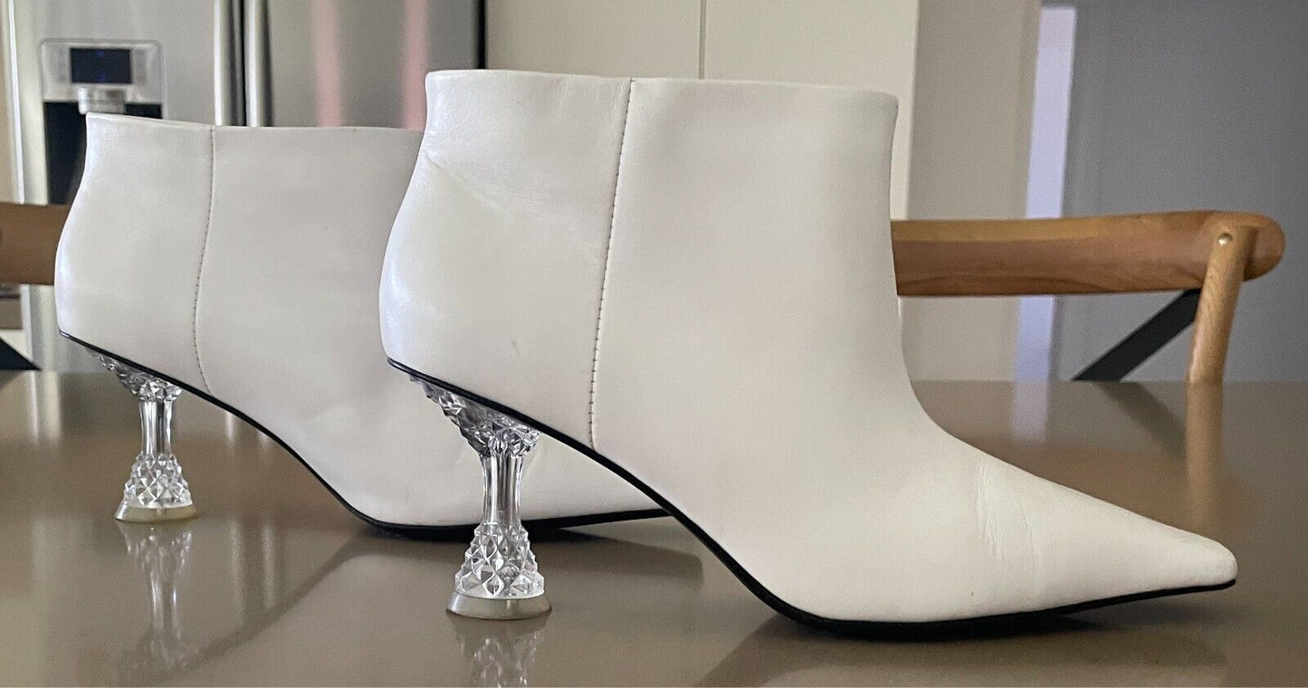 CELINE White Phoebe Philo Facetted Crystal Heel Boots Booties Size 38 Fall 2018