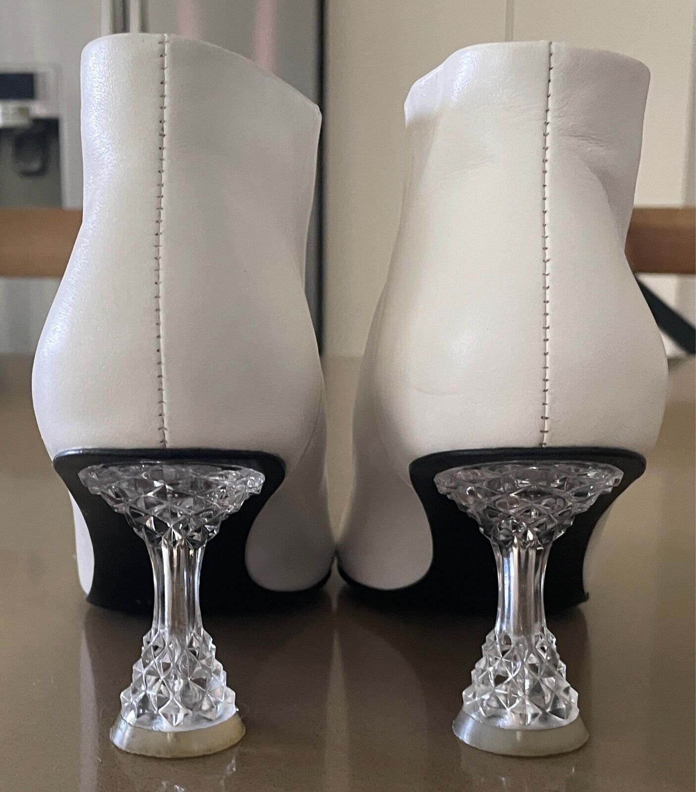 CELINE White Phoebe Philo Facetted Crystal Heel Boots Booties Size 38 Fall 2018