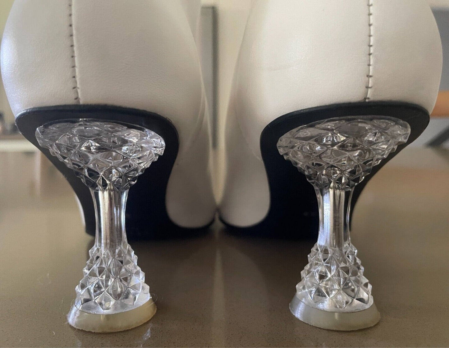 CELINE White Phoebe Philo Facetted Crystal Heel Boots Booties Size 38 Fall 2018