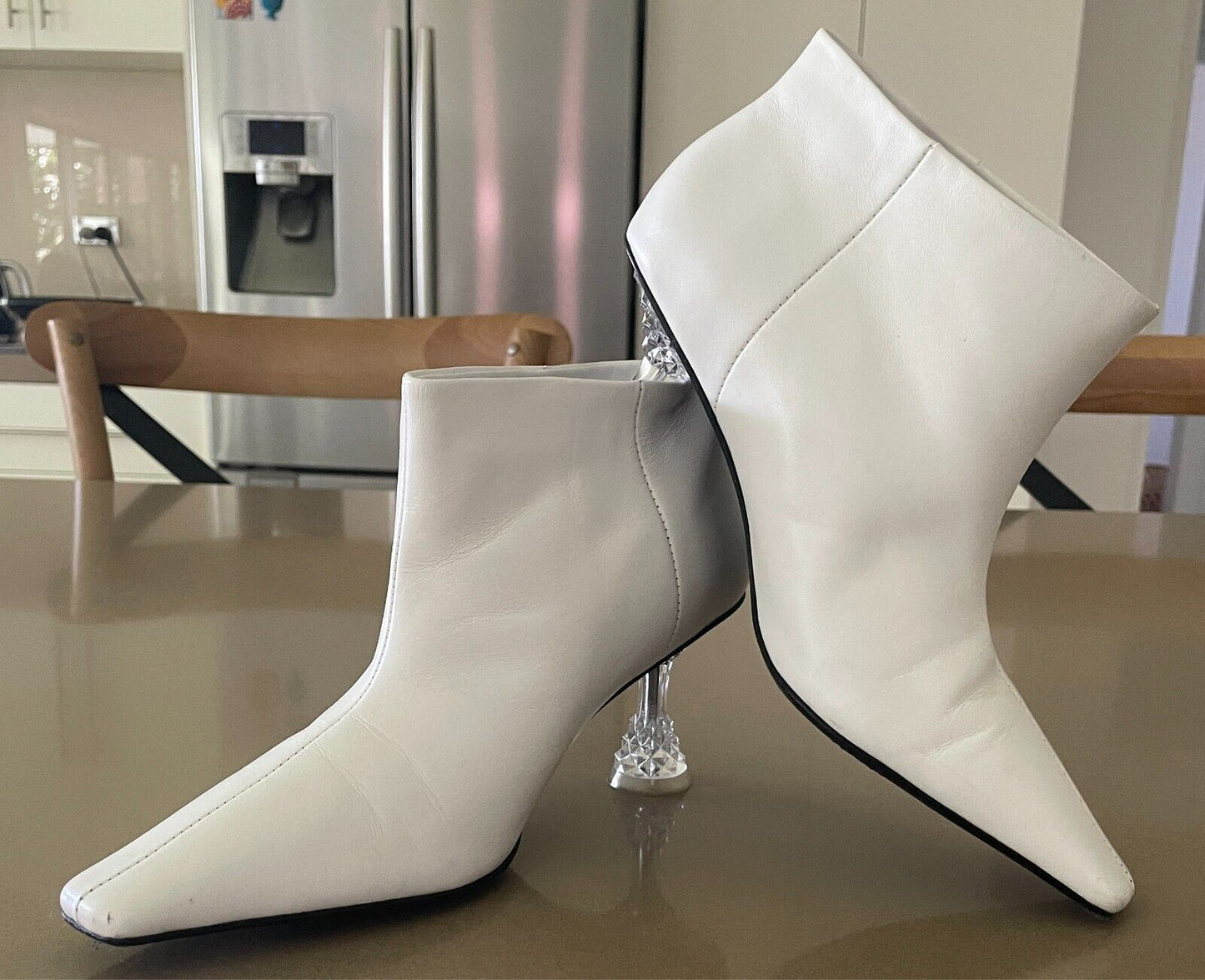 CELINE White Phoebe Philo Facetted Crystal Heel Boots Booties Size 38 Fall 2018