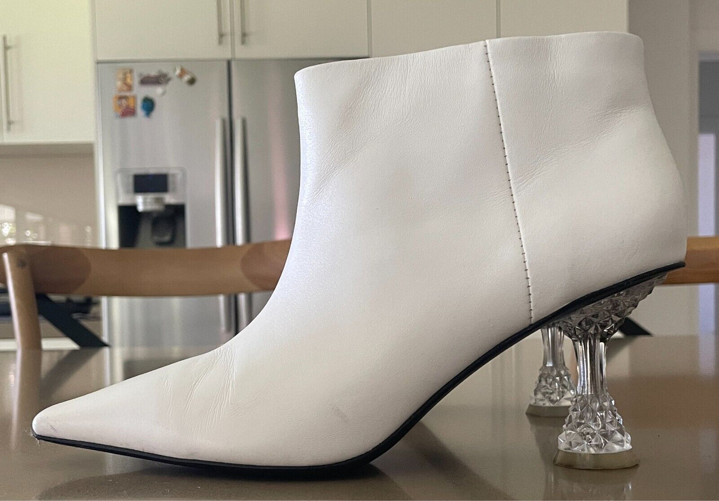 CELINE White Phoebe Philo Facetted Crystal Heel Boots Booties Size 38 Fall 2018