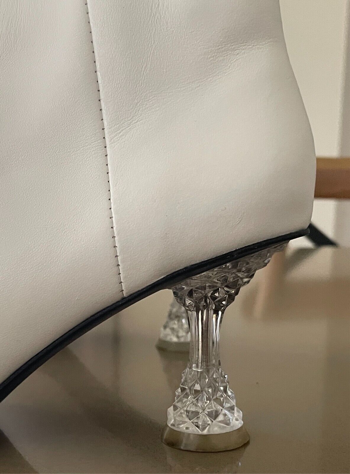 CELINE White Phoebe Philo Facetted Crystal Heel Boots Booties Size 38 Fall 2018