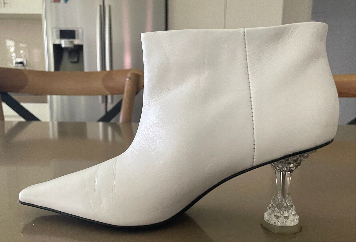 CELINE White Phoebe Philo Facetted Crystal Heel Boots Booties Size 38 Fall 2018