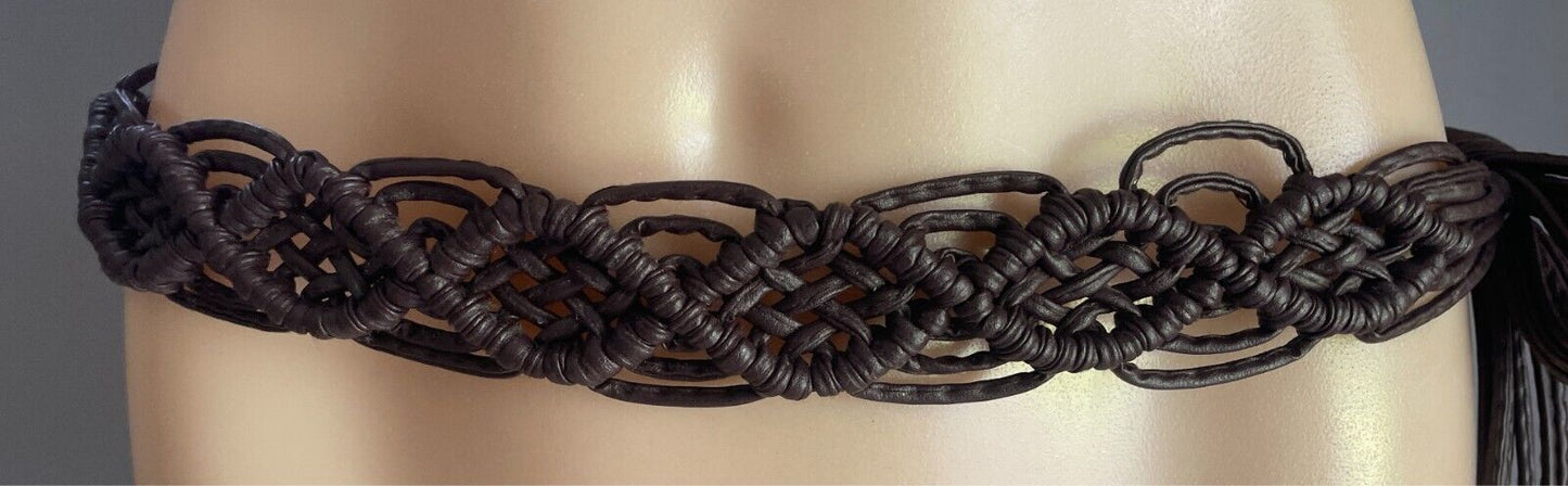 5cm Boho Belt Brown Woven PU/Pleather Knot Tie Ladies Sizes 12 - 14 Waist or Hip