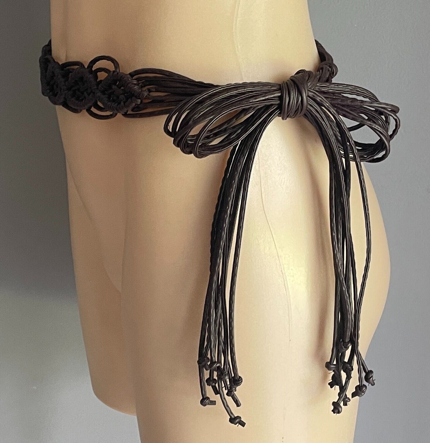 5cm Boho Belt Brown Woven PU/Pleather Knot Tie Ladies Sizes 12 - 14 Waist or Hip