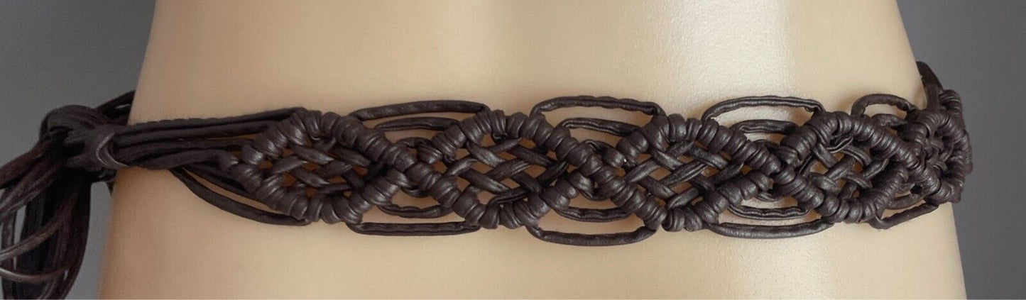 5cm Boho Belt Brown Woven PU/Pleather Knot Tie Ladies Sizes 12 - 14 Waist or Hip
