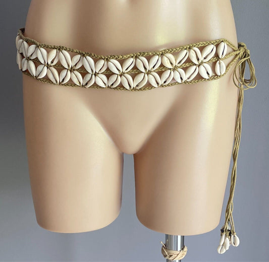 Woven Plaited Cord & Shell Belt Tie At Waist or Hips 5cm Wide Sizes 10 - 16