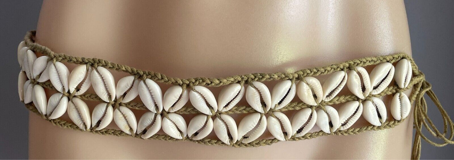 Woven Plaited Cord & Shell Belt Tie At Waist or Hips 5cm Wide Sizes 10 - 16