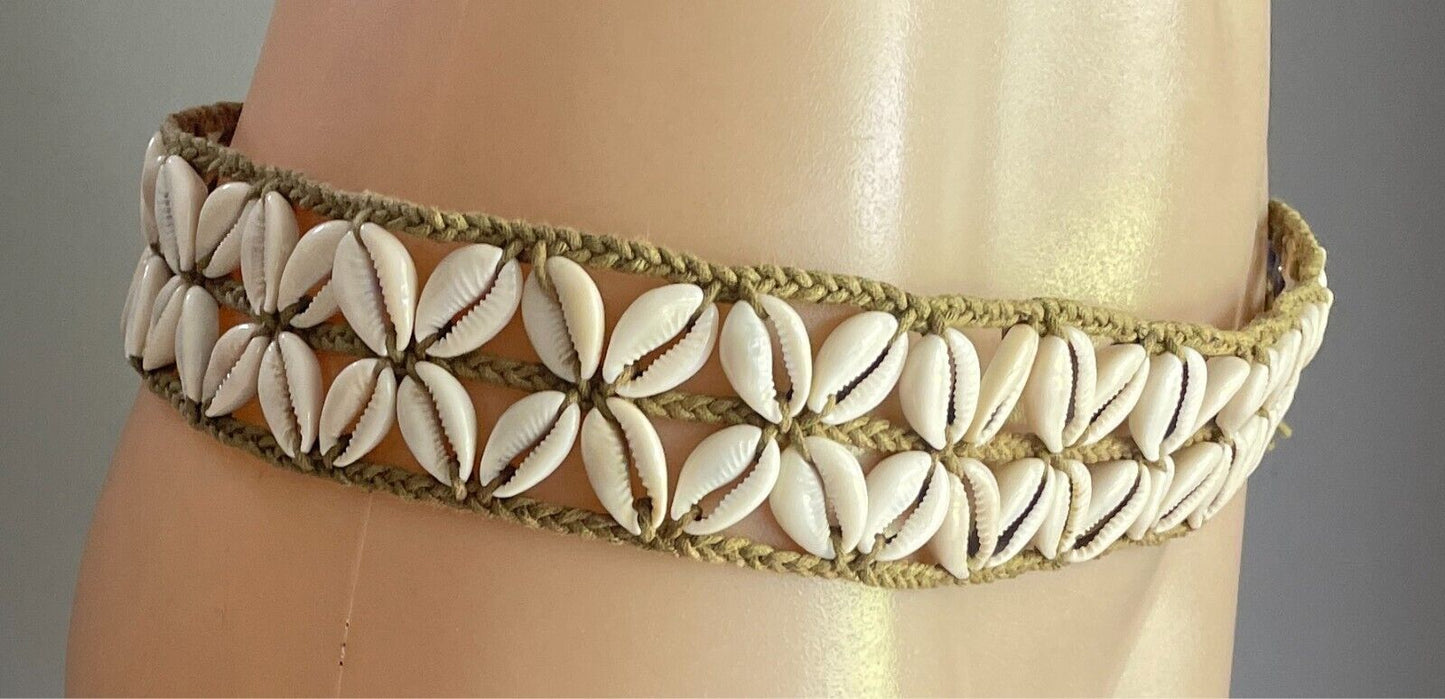 Woven Plaited Cord & Shell Belt Tie At Waist or Hips 5cm Wide Sizes 10 - 16