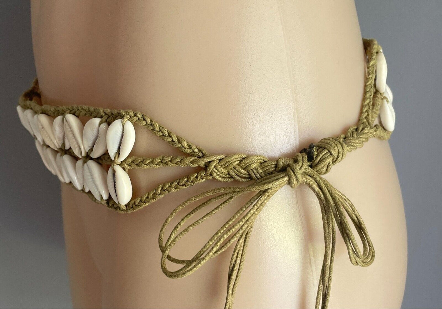 Woven Plaited Cord & Shell Belt Tie At Waist or Hips 5cm Wide Sizes 10 - 16