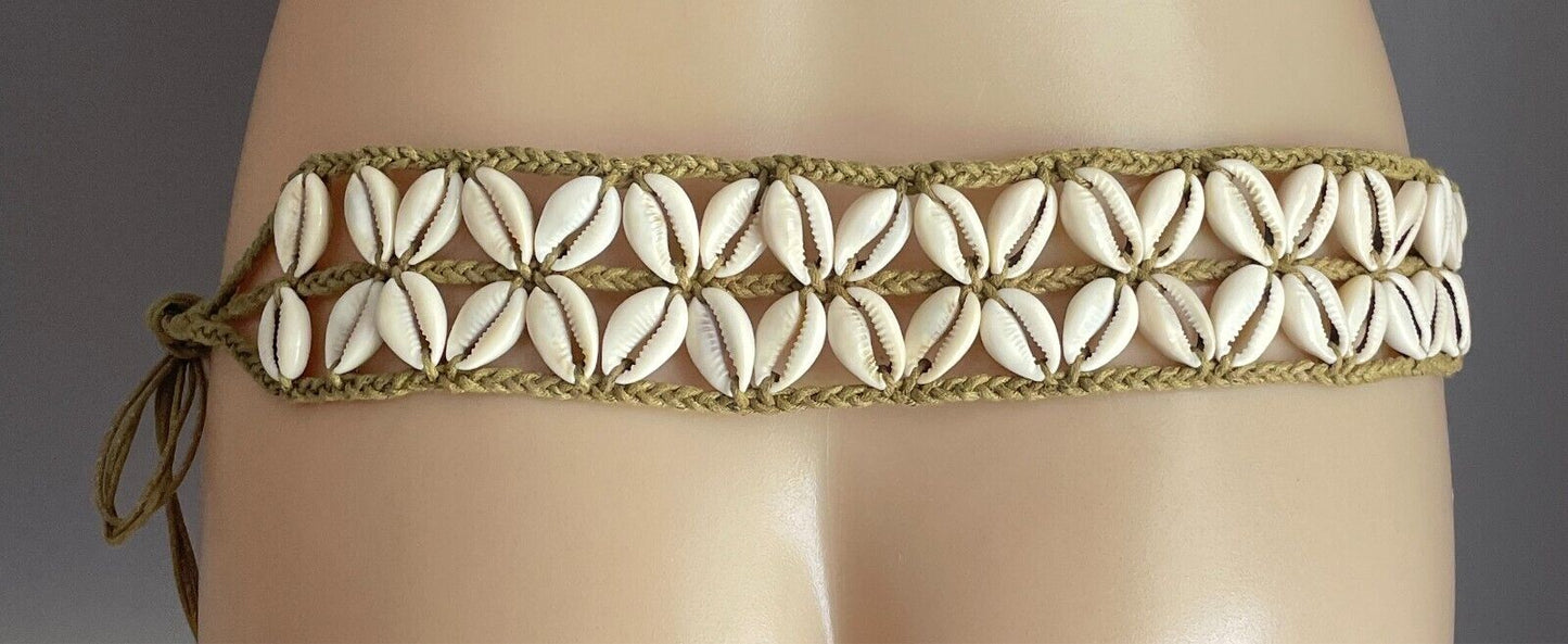 Woven Plaited Cord & Shell Belt Tie At Waist or Hips 5cm Wide Sizes 10 - 16