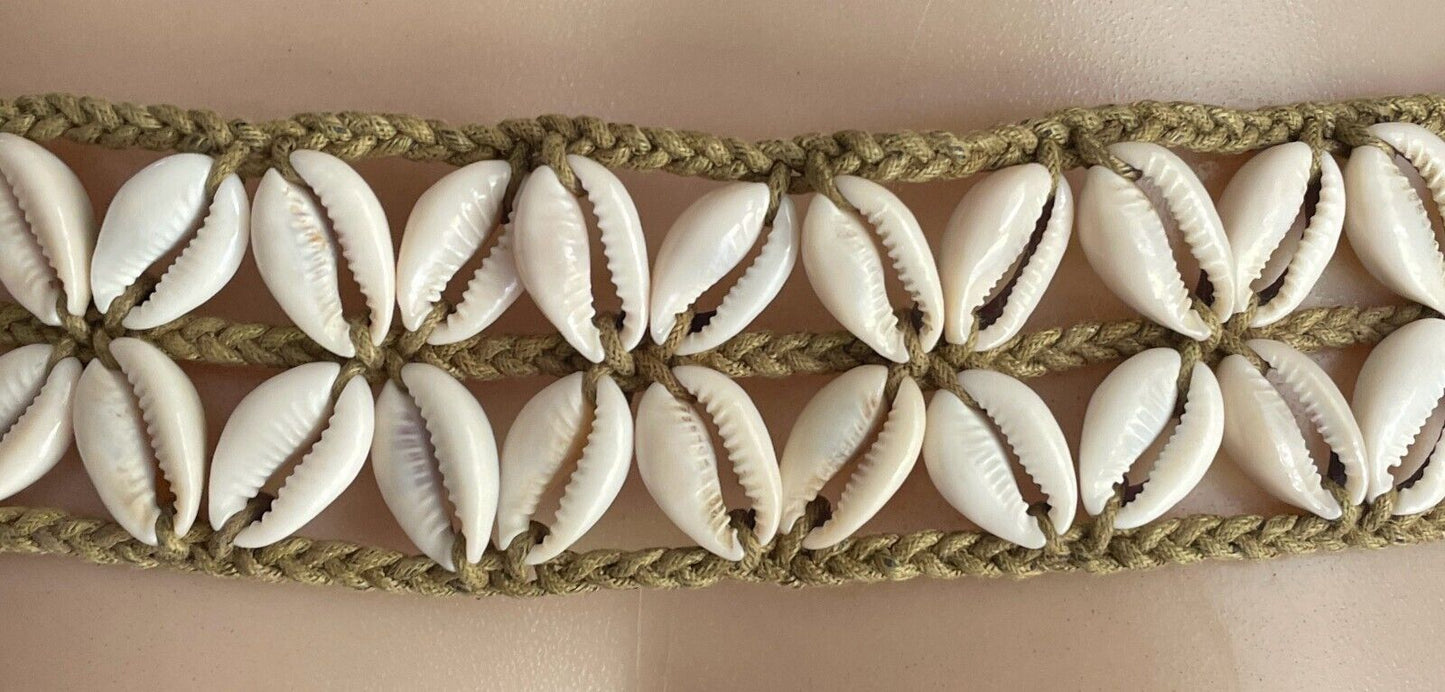 Woven Plaited Cord & Shell Belt Tie At Waist or Hips 5cm Wide Sizes 10 - 16