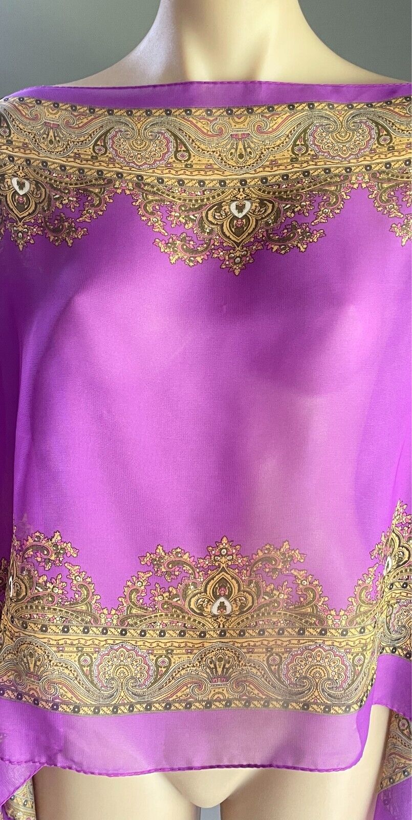 Poncho Cape Purple & Multicolour Paisley Print Lightweight Fabric - Free Size