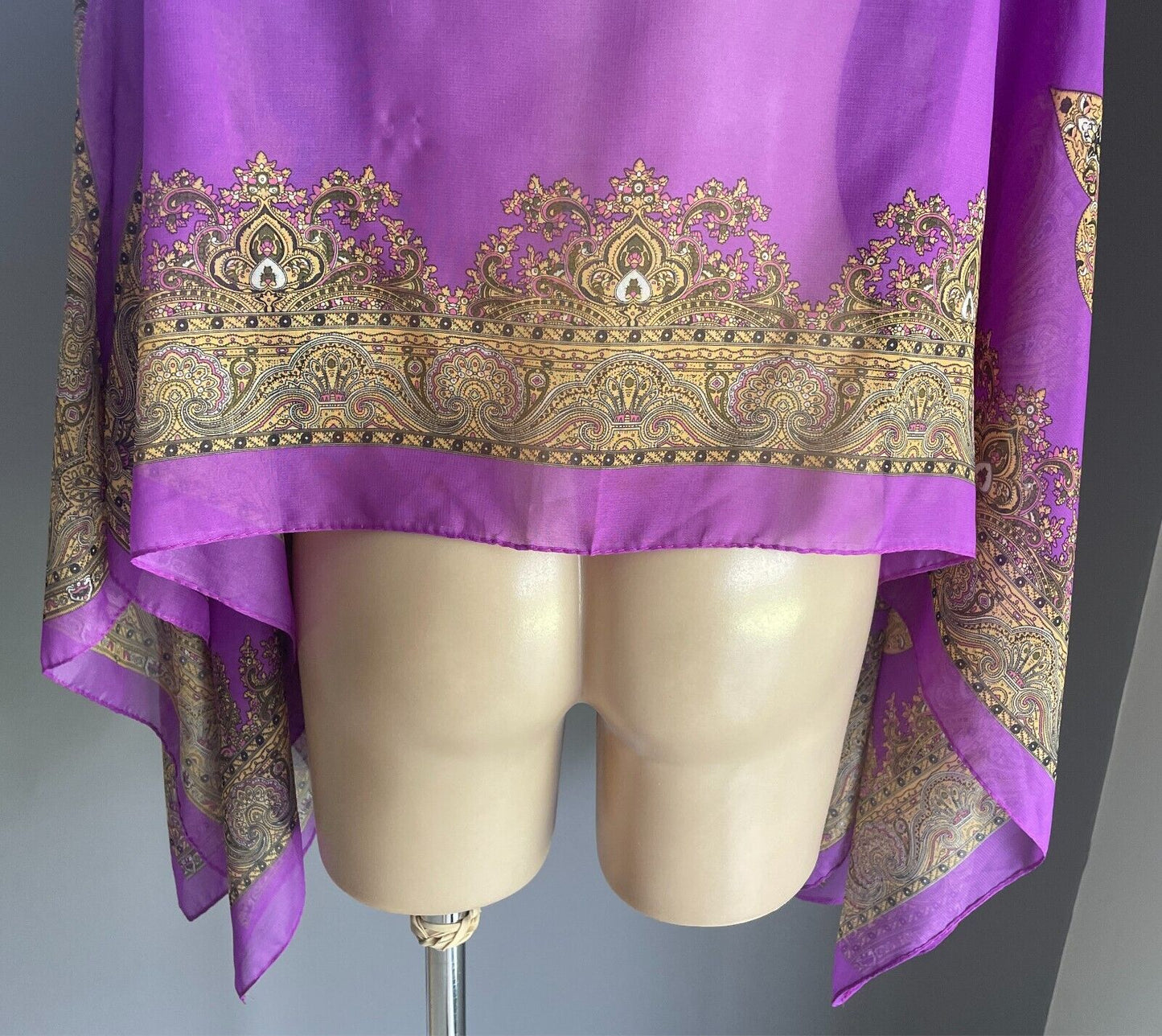 Poncho Cape Purple & Multicolour Paisley Print Lightweight Fabric - Free Size