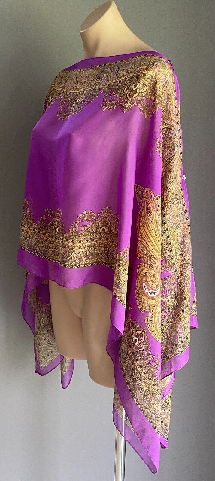 Poncho Cape Purple & Multicolour Paisley Print Lightweight Fabric - Free Size