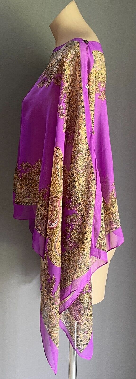 Poncho Cape Purple & Multicolour Paisley Print Lightweight Fabric - Free Size
