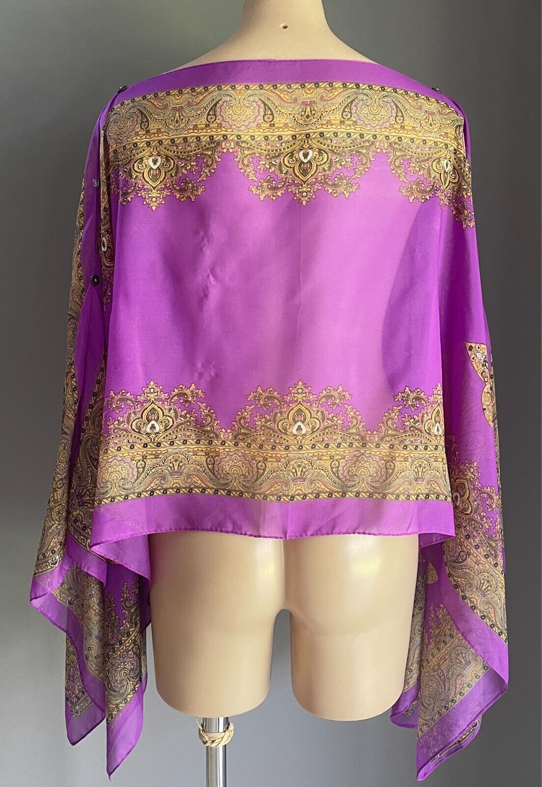 Poncho Cape Purple & Multicolour Paisley Print Lightweight Fabric - Free Size