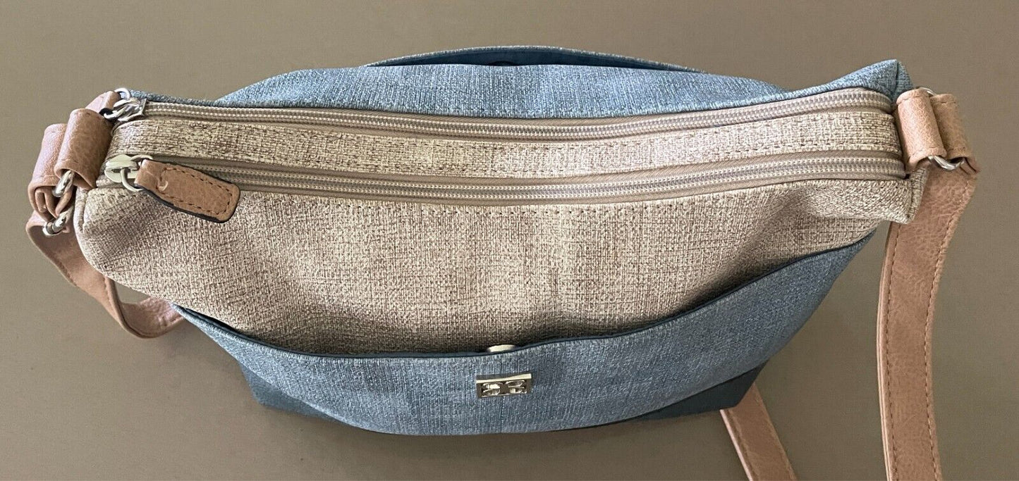 CABRELLI Crossbody/Shoulder Bag Shades of Blue & Beige Textured PU Adjustable