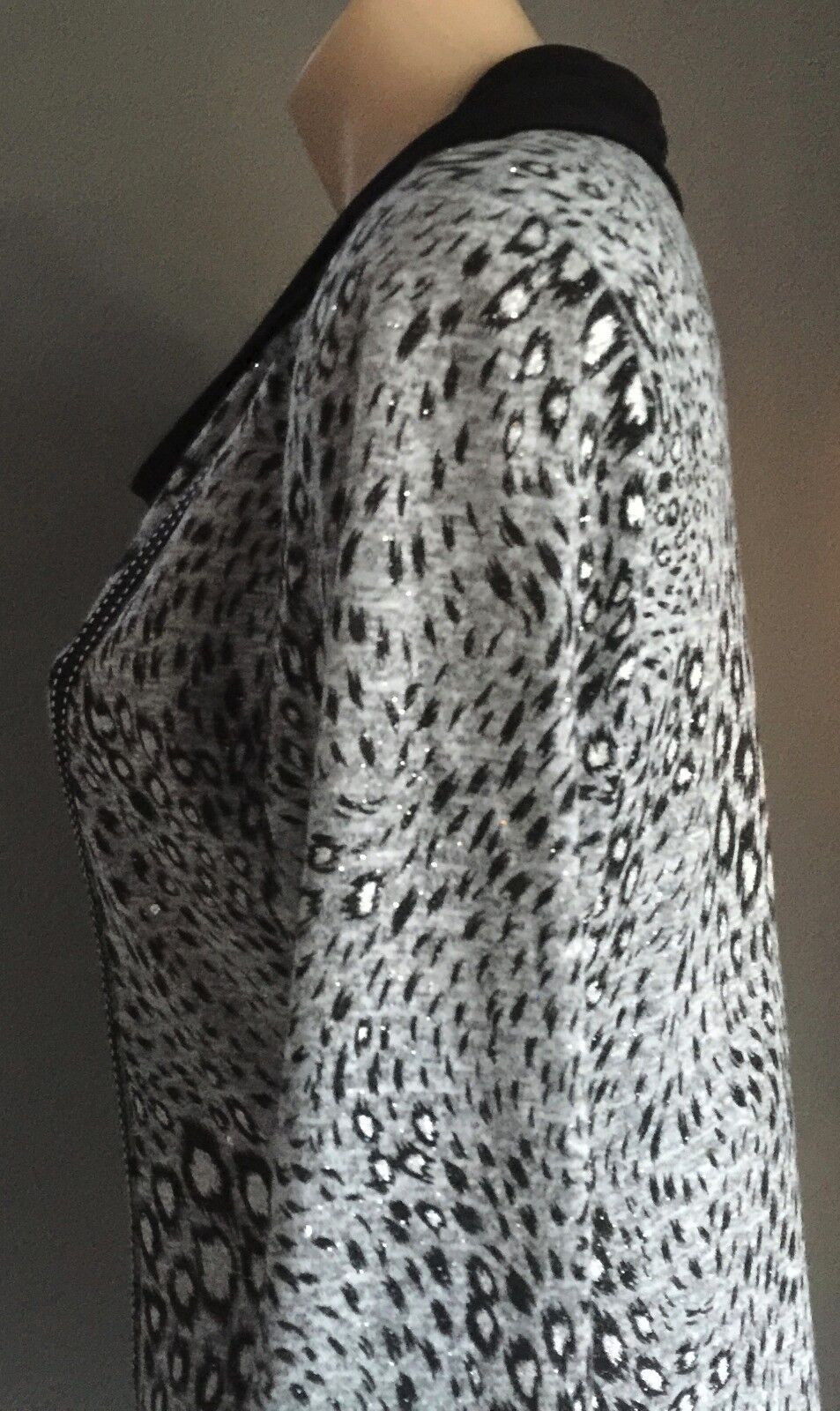 FRANK LYMAN Top Side Zips Grey Black Metallic Cowl Neck Knit Ladies Size 10 NEW