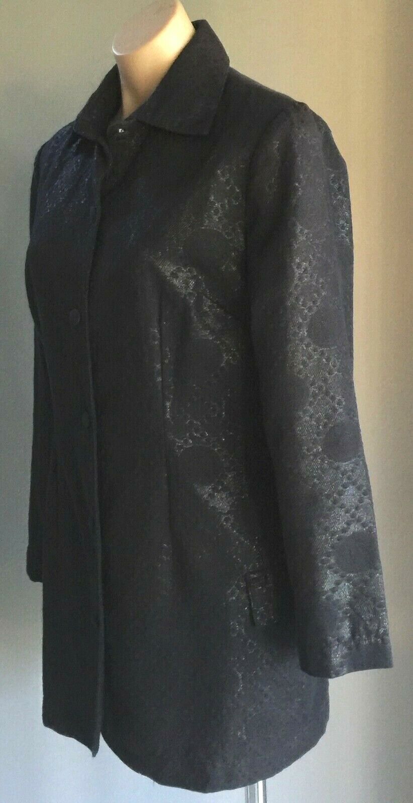 JACQUI FERNANDES Coat Black Jacquard Silver Lurex Brocade Size 10 Vintage 1997