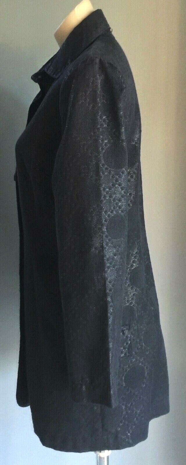 JACQUI FERNANDES Coat Black Jacquard Silver Lurex Brocade Size 10 Vintage 1997