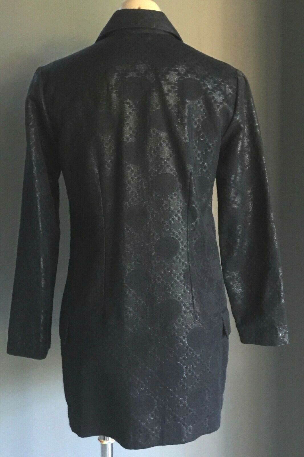 JACQUI FERNANDES Coat Black Jacquard Silver Lurex Brocade Size 10 Vintage 1997