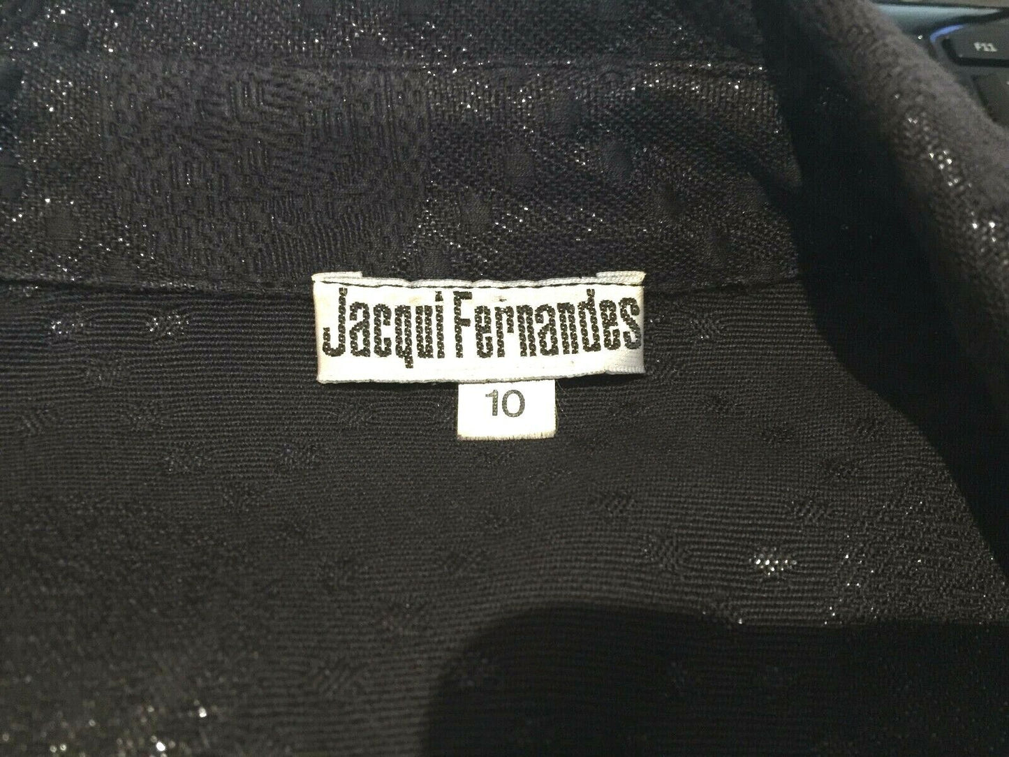 JACQUI FERNANDES Coat Black Jacquard Silver Lurex Brocade Size 10 Vintage 1997