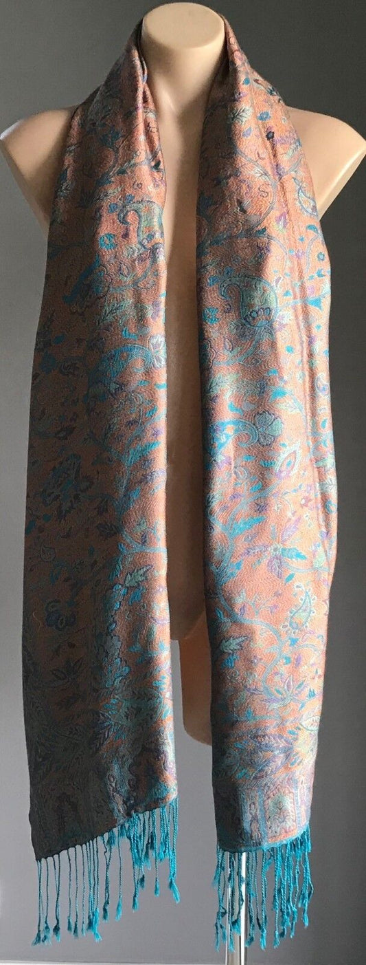 Large Scarf Multi Colour Paisley Print Scarf  Wrap Shawl w Fringe Trim
