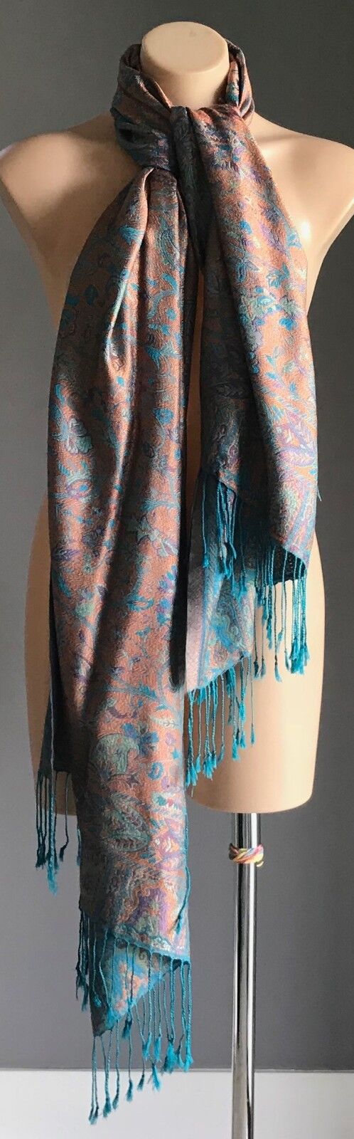 Large Scarf Multi Colour Paisley Print Scarf  Wrap Shawl w Fringe Trim