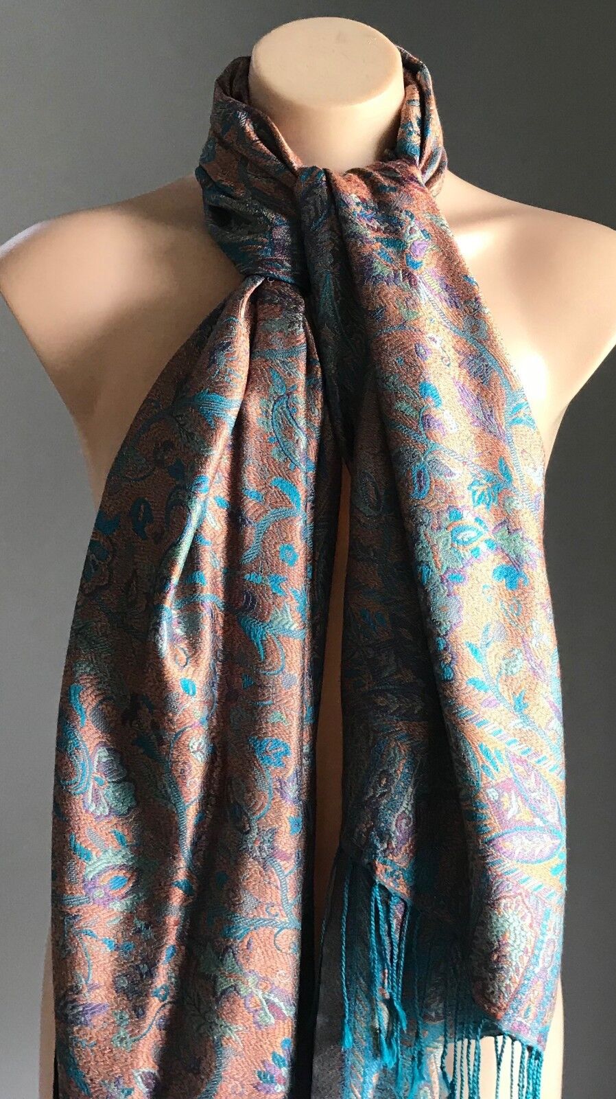Large Scarf Multi Colour Paisley Print Scarf  Wrap Shawl w Fringe Trim