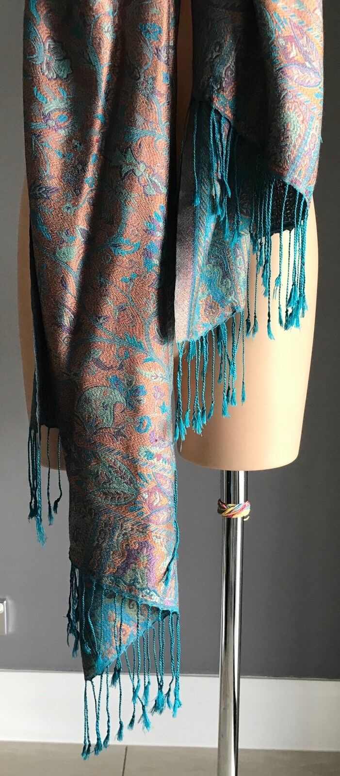 Large Scarf Multi Colour Paisley Print Scarf  Wrap Shawl w Fringe Trim